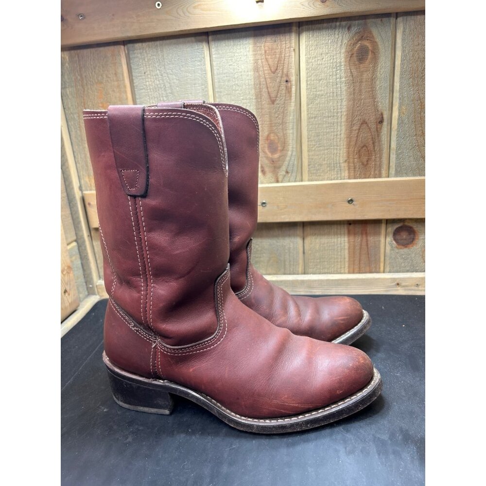 Mens 9D Biltrite Western Cowboy Boots Brown Leather Slip-On Square Toe